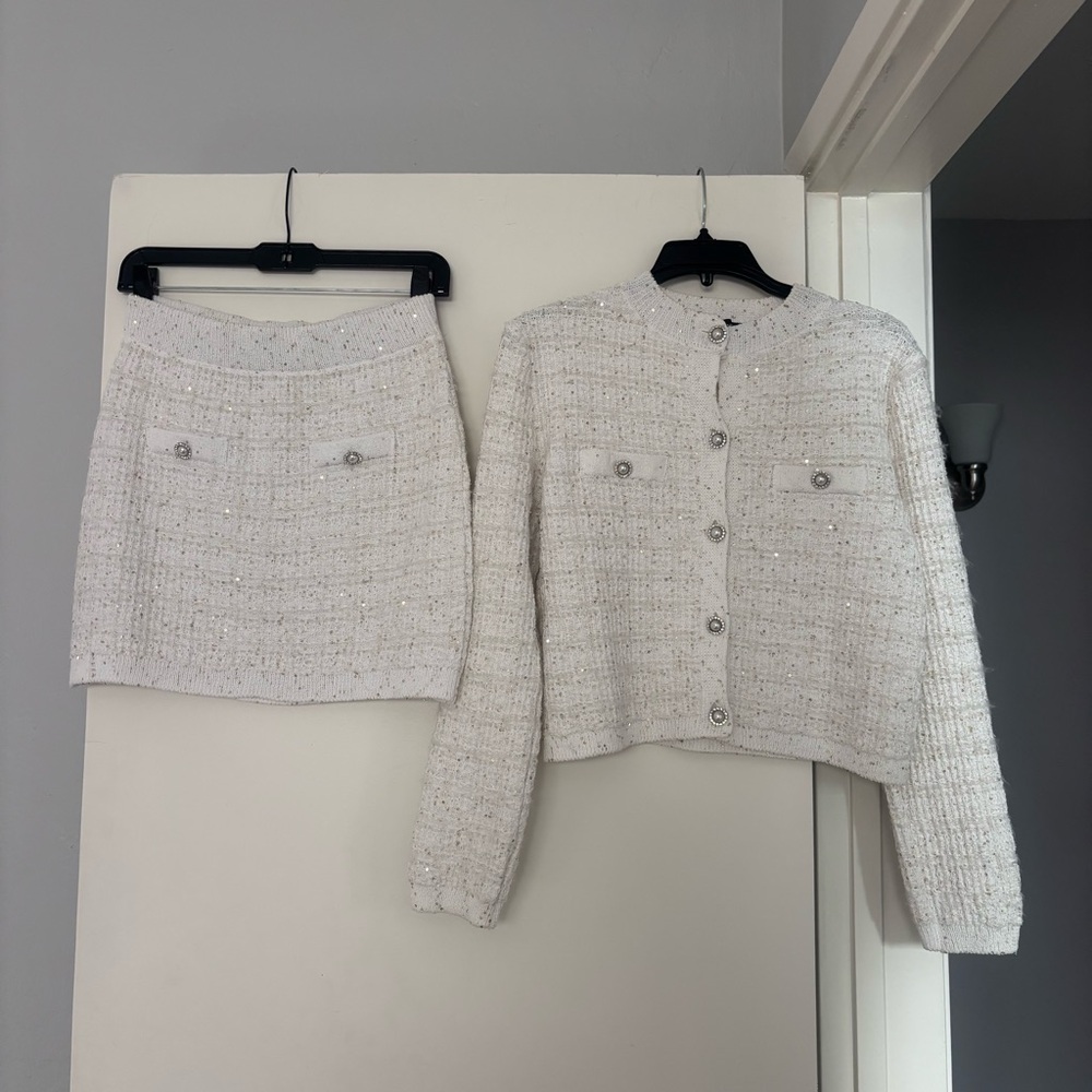 Mango Cream Cardigan Sweater and skirt set (size S)
